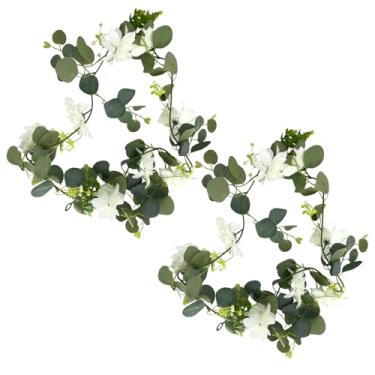 Imagem de Pacote com 2 guirlandas artificiais de eucalipto, vegetação de videira floral de 16 m para decoração de casamento, festa de casa, arranjo de mesa de primavera (videira rosa e chá branco)