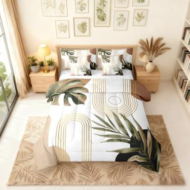 Imagem de Erosebridal Conjunto de cama boêmio boêmio boêmio de meados do século com lençol geométrico, moderno, simples, minimalista, geométrico, em uma bolsa, planta, botânica, palmeira