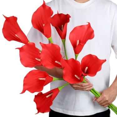 Imagem de Pacote com ramos de flores artificiais grandes de 25,4 a 76,2 cm de espuma de poliuretano, para buquê de casamento, decoração de casa, dia das mães, aniversário e dia dos namorados (vermelho - 10