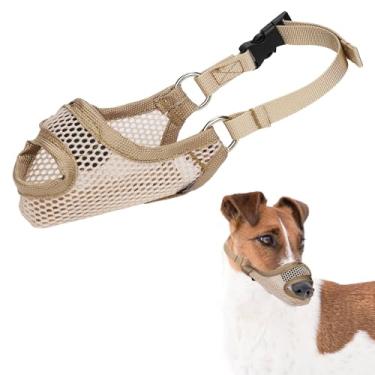 Imagem de Focinheira para cães grandes, médios e pequenos, focinheira respirável antimordida com design de abertura frontal macia para parar de mastigar protetor para cães presente de animal de estimação (P)