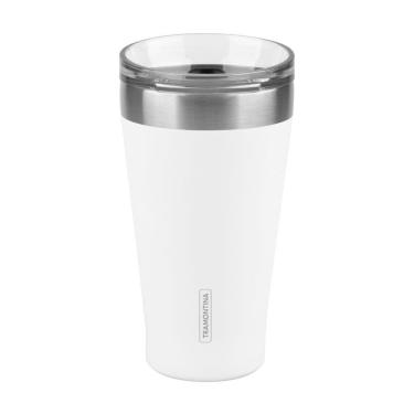 Imagem de Copo Térmico Tramontina Exata Em Aço Inox Branco Com Tampa 550 Ml
