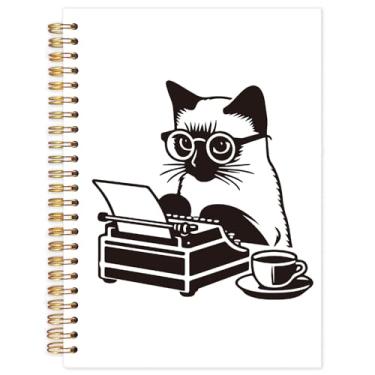 Imagem de Yhtrg Caderno de escritor, presentes engraçados de gato para escritores, caderno espiral, diário de presentes de autor, cadernos humorísticos de romancistas, digitadores de gatos, 14 x 21 cm