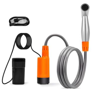 Imagem de Pulverizador de bidê elétrico portátil, chuveiro de acampamento portátil recarregável por USB, fluxo de alta pressão de água, inclui ventosa e gancho S para facilitar a configuração de viagem