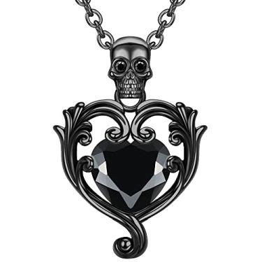 Imagem de GTISKL Colar com pingente de caveira gótica punk retrô vintage para mulheres coração amor roxo cristal vermelho zircão Natal declaração de dia dos namorados joia presentes, Preto, dourado, Zircônia cúbica