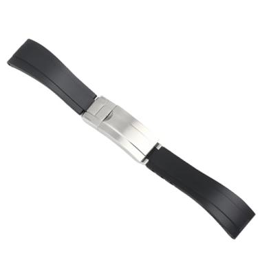 Imagem de Pulseira de borracha de substituição de 20 mm para Rolex, pulseira de silicone preta com fivela prateada, interface impermeável e curva