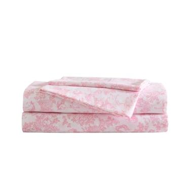 Imagem de Laura Ashley Jogo de cama infantil de solteiro, macio e resistente a rugas, bolsos profundos, lençol com elástico e fronha combinando (rosa unicórnio de higiene)