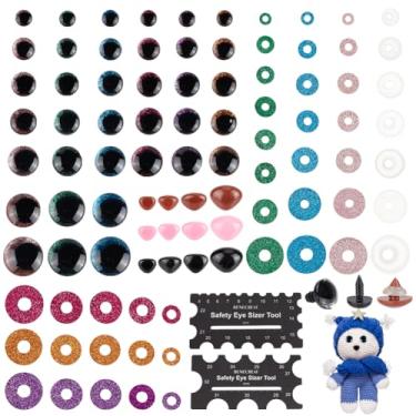 Imagem de BENECREAT 114 conjuntos de olhos de segurança com glitter e nariz de plástico, olhos de boneca de artesanato preto de 15,5 a 27 mm com arruelas para animais de pelúcia DIY Amigurumi acessórios