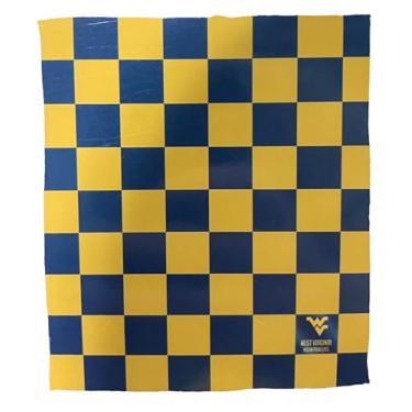 Imagem de Pegasus Sports Cobertor de pelúcia com logotipo de caixa xadrez colorida NCAA, cor do time, 152 x 177 cm (Virgínia Ocidental)