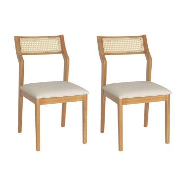 Imagem de Conjunto 2 Cadeiras De Jantar Lagum Conforto Estofada Jequitibá Natural Linho Bege Palha Sextavada