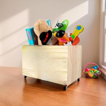 Imagem de Caixote de Madeira para Brinquedos, Caixa Organizadora de Madeira, Baú com rodas para Brinquedos(CX165)