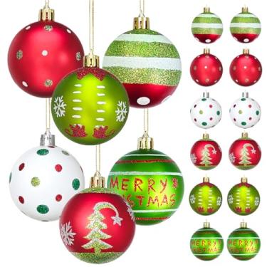 Imagem de Conjunto de bolas de enfeites de Natal para árvore de Natal, pingentes de lâmpadas penduradas com glitter vermelho e verde para decoração de Natal, 6 cm, pacote com 12