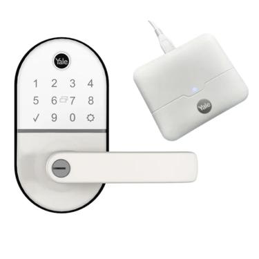Imagem de Combo Fechadura Digital Compact Branca com Maçaneta Yale