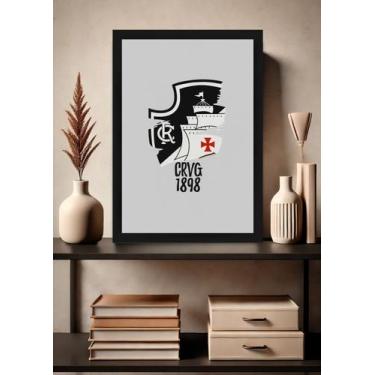 Imagem de Quadro Vasco CRVG 1898 Escudo com Vidro Moldura Preta Tamanho:21cm x 3