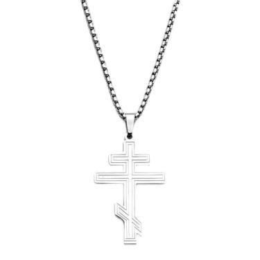 Imagem de JczR.Y Colar de cruz ortodoxa, aço inoxidável, irregular, cruz, colar para homens e mulheres, colar de cruz bizantina, pingente religioso, acessórios de joias cristãs, 40 cm, Aço inoxidável, Sem Pedra
