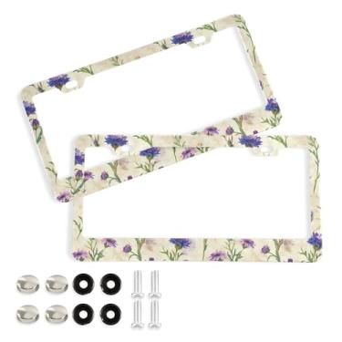 Imagem de SEHANY Molduras de placa de licença de flores florais coloridas, capas de moldura de placa de carro de alumínio à prova de ferrugem com orifícios elípticos e parafusos serve para veículos padrão dos