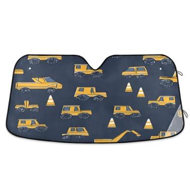 Imagem de ATTX Para-brisas de carro Yellow Trucks 139.7 cm x 70.1 cm Escudo solar universal com proteção UV, para-sol dobrável para janela dianteira automática para caminhões Sedans SUVs #415