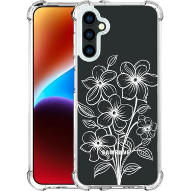 Imagem de ENDIY Capa para S24+ Plus Capa para mulheres capa de telefone fofa design transparente, compatível com Samsung Galaxy S24+ Plus capa transparente legal Kawaii, proteção, flores brancas e arte de linha