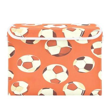 Imagem de STAYTOP Caixa de armazenamento colorida dobrável de futebol com tampa, caixa de armazenamento decorativa, organizador de recipientes, cestas de armazenamento para quarto, armário e sala de estar