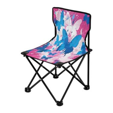 Imagem de Wassud Cadeira de acampamento, leve, portátil, borboletas azuis, cadeira dobrável ao ar livre, tecido Oxford, cadeira de praia para jardim, praia, pesca