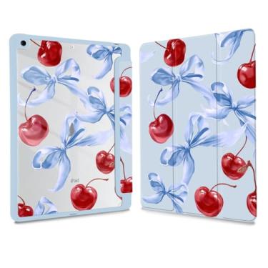 Imagem de Joyland Blue Bow&Cherry Capa para iPad 7ª/8ª/9ª geração (2019/2020/2021) 10,2 polegadas, suporte de lápis embutido com capa à prova de choque, capa traseira transparente transparente, despertar