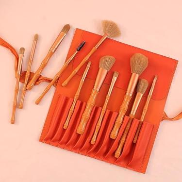Imagem de Conjunto de pincéis de maquiagem com cabo de bambu laranja, kit profissional de pincéis cosméticos para aplicação de rosto e olhos, ferramentas de maquiagem versáteis para base de blush e pincéis de