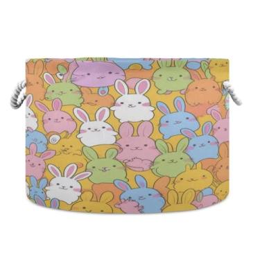 Imagem de JUZIHAI Cesta de armazenamento dobrável Coelhinho da Páscoa cesto de roupa suja para bebê, cobertor com alças de corda de algodão, caixa de brinquedos dobrável, organizador de armário para quarto