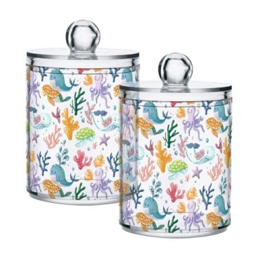 Imagem de Qilmy Qtip Suporte de boticário de 400 ml, frasco de plástico transparente com tampa, dispensador de recipiente de banheiro para bola de algodão, cotonete, fio dental, pacote com 2