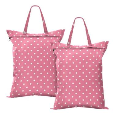 Imagem de Sacos de lavanderia de viagem, 2 peças, saco seco e molhado com alça organizador de roupas sujas para maiô, praia, acampamento, impermeável, lavável, bolinhas, rosa