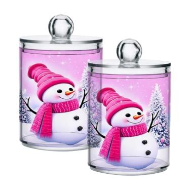 Imagem de Qilmy Qtip Suporte de 400 ml, pote de armazenamento de boticário de plástico transparente com tampa, dispensador de recipiente de banheiro para bola de algodão, cotonete, fio dental, pacote com 2