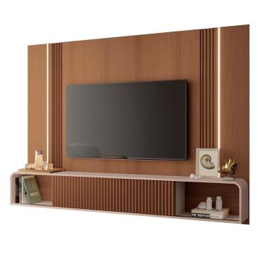 Imagem de Painel Tv 85 Pol 219cm Bancada Suspensa Vivaz H01 Off-castanho - Mpozenato