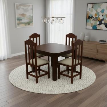 Imagem de Kit Mesa E 4 Cadeiras Safira 88cm Madeira Maciça Castanho