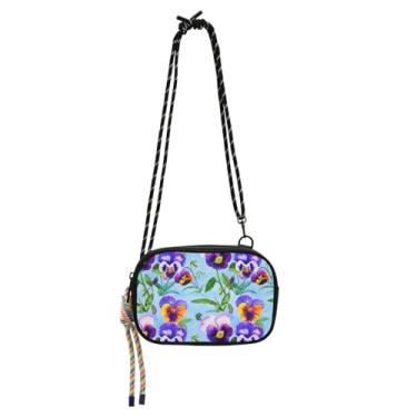 Imagem de ODAWA Bolsa tiracolo masculina Palm Leaves para telefone com alça ajustável, bolsa transversal pequena feminina, Aquarela amores-perfeitos flores azuis, One Size