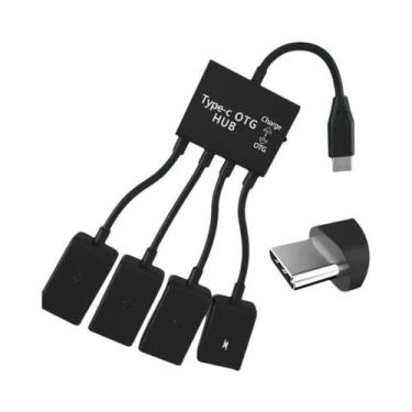 Imagem de Hub Extensor OTG Micro USB Tipo-C Preto Com 4 Portas Para Tablets Andr