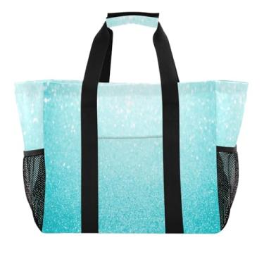 Imagem de ODAWA Bolsa de praia azul claro gradiente resistente à água, bolsa dobrável para natação e uso diário