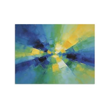 Imagem de Impressões abstratas em tela-Quadro texturizado para parede-Azul verde e amarelo-Pintura moderna para sala de estar 70x90cm Sem Moldura