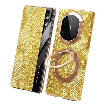 Imagem de FWYANZH Capa para Huawei Mate X7, função de visualização de janela, capa flip de couro legítimo, suporte, padrão luxuoso, fólio, capa à prova de choque, dourada, Mate X7