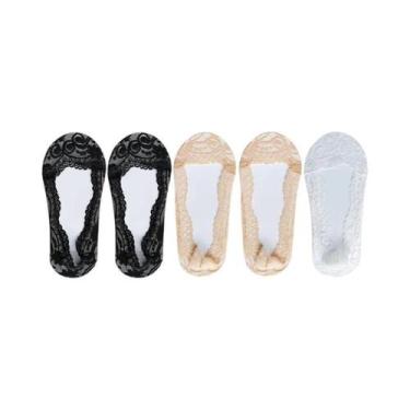 Imagem de Meias Femininas De Verão Finas Com Renda Floral Invisível, Antiderrapa