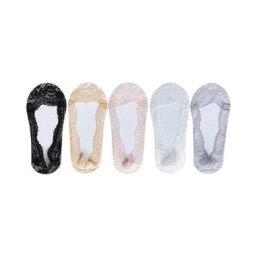 Imagem de Meias Femininas De Verão Finas Com Renda Floral Invisível, Antiderrapa