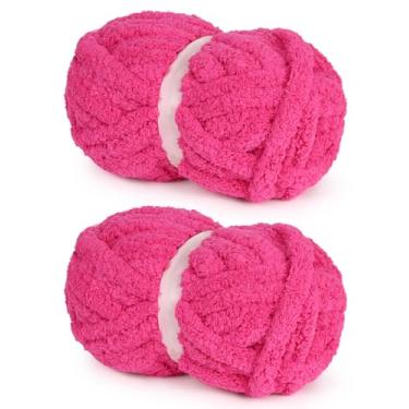 Imagem de Fio de chenille grosso vermelho rosa para tricô fácil de crochê, super volumoso macio de pelúcia quente e fofo para cobertores, fios de chenille grandes e grossos para iniciantes (2 peças, 28 jardas