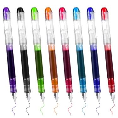 Imagem de Qianyu YBEATY 8 peças de canetas-tinteiro descartáveis de aço inoxidável fino canetas de ponta estéticas multicoloridas, material de escritório para homens e mulheres, diário, esboços, rabiscos