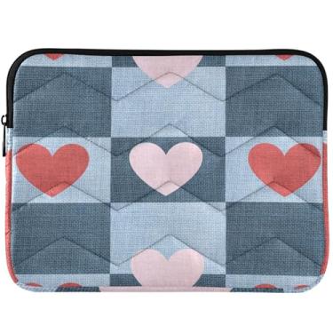 Imagem de Capa protetora para notebook personalizada com corações xadrez azul rosa para laptop, capa protetora de 13 polegadas, universal de 13 a 14 polegadas