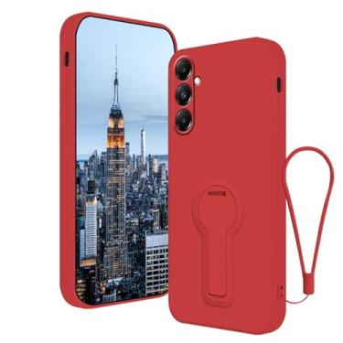 Imagem de Anlalish Capa compatível com Samsung S25 FE com suporte, capa fina de proteção total para lente da câmera, capa de telefone de silicone para Samsung Galaxy S25 FE com cordão de pulso (vermelho)