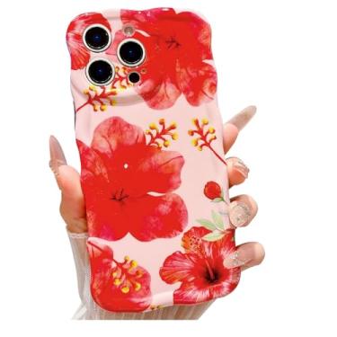 Imagem de Weonmov Capa para iPhone 16 Pro Max, linda estampa floral, bordas onduladas e encaracoladas, TPU macio, proteção para lente de câmera, à prova de choque, flor, capa de telefone para mulheres e meninas