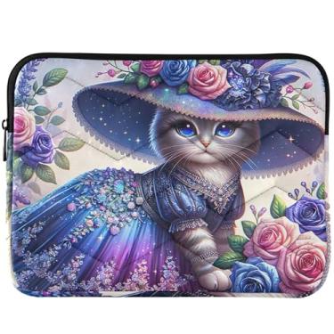 Imagem de Capa para notebook com capa fofa acolchoada para notebook com estampa de gato, capa para laptop universal 13-14