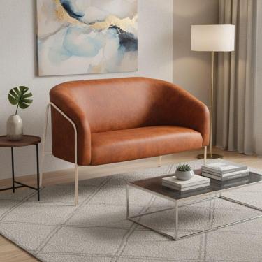 Imagem de Sofá 2 Lugares Namoradeira Stella Industrial Alta Champanhe Sintético Pu Nozes D03 - D`rossi