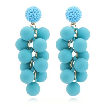 Imagem de XYAYOU Brincos longos com pingente de bola de acrílico colorido em forma de uva para mulheres com borla, Medium, Zinco, Sem pedra preciosa