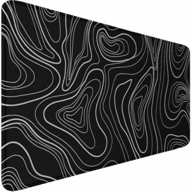 Imagem de Tapete de mouse extragrande para jogos 80 x 30 cm, à prova d'água com bordas costuradas, superfície de pano de microfibra premium, base antiderrapante para jogos de escritório em casa, linhas pretas e