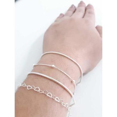 Imagem de Conj. 4 Pulseiras Prata Legítima 925 Pipoca Rabo Rato Bola - Lojas La&