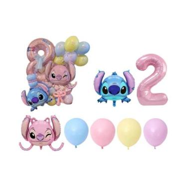 Imagem de Kit De Balões De Número Rosa 40pcs Cartoon Lilo & Stitch Decoração De 