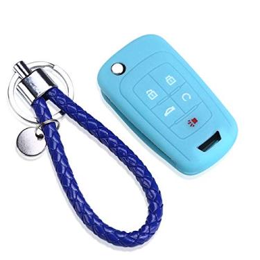 Imagem de Capa com 5 botões Smart Key Fob com capa remota, bolsa protetora de entrada sem chave, capa de chave de carro e anel de chaveiro de carro para Chevrolet Camaro Cruze Equinox Malibu Orlando Sonic para Buick for Opel (azul)